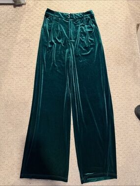 Wide-Leg Velvet Sweatpants in Deep Green
